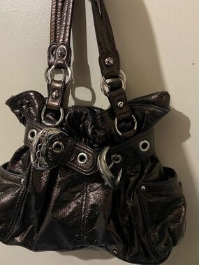 Y2K brown patent shoulder bag